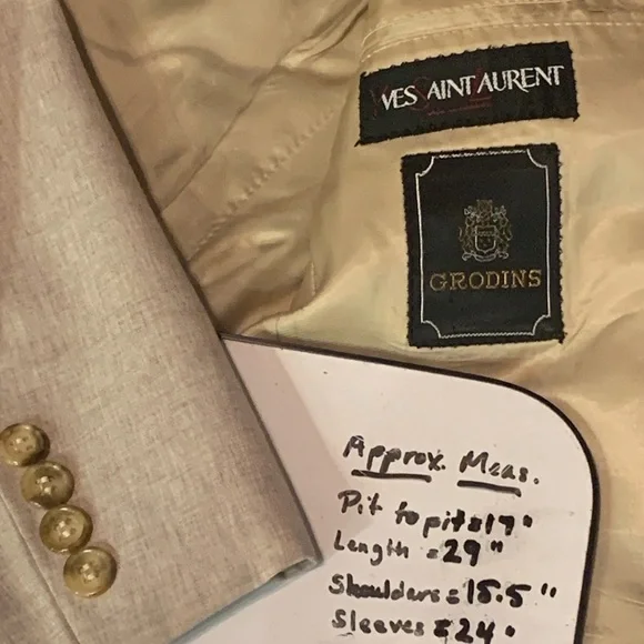 Vintage Yves Saint Laurent Grodins Blazer Taupe Designer Sport Coat Neutral - Picture 7 of 7